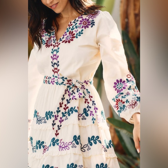 🔥🔥🔥NEW Anthropologie Roller Rabbit Belted Balloon Sleeves Naema Dress - Picture 2 of 13